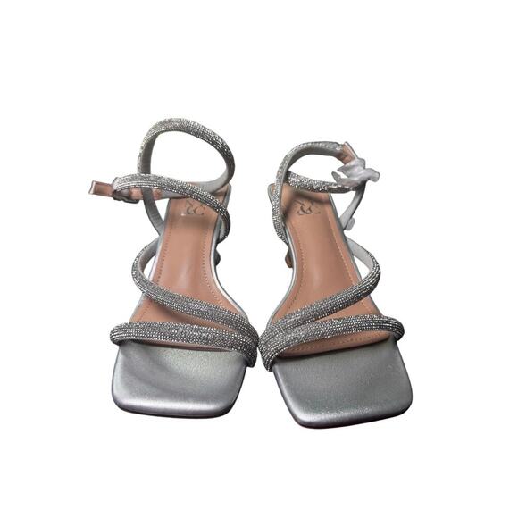 New New York & Company Women's Quilla Kitten Heel Sandal Silver Rhinestone Sz 7 - Picture 1 of 10